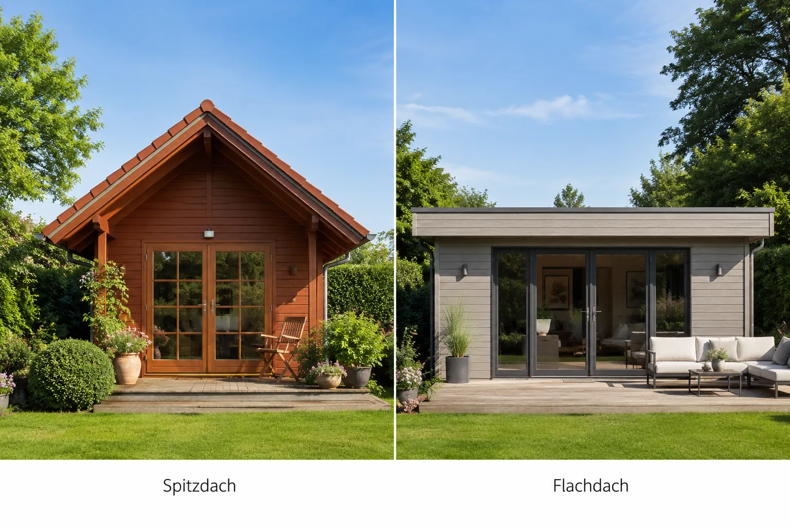 Gartenhäuser mit modernem Flachdach: Alles, was Sie 2026 wissen müssen 2 Gartenhaus Flachdach vs. Spitzdach: Was ist der Unterschied?