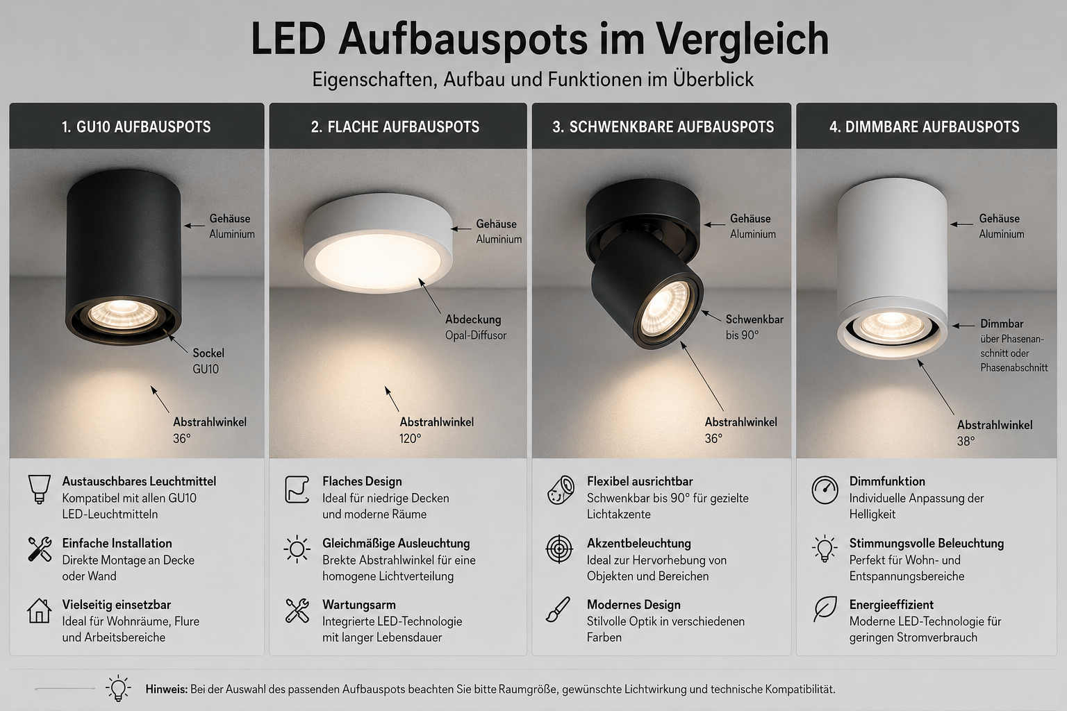 Welche LED Aufbauspots gibt es? Ein vollständiger Überblick für 2026 2 Welche Typen von LED Aufbauspots gibt es?
